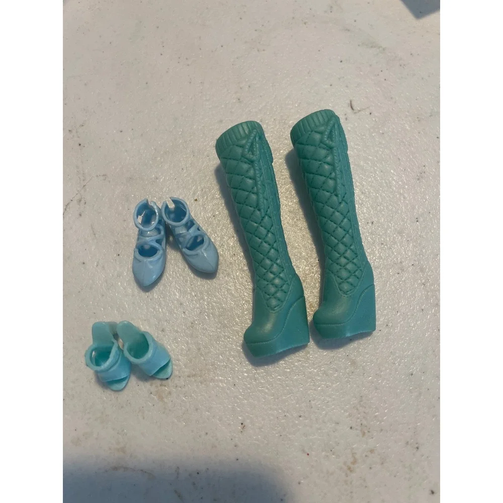 BarbieDoll Shoe Lot Teal Quilted Boots Blue Mary Janes Sandals 3 Pairs